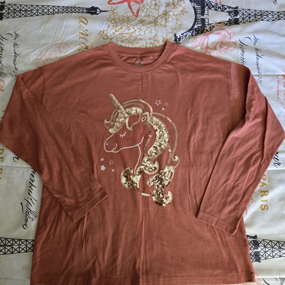 Unicorn Sequin Kids Top - Rust